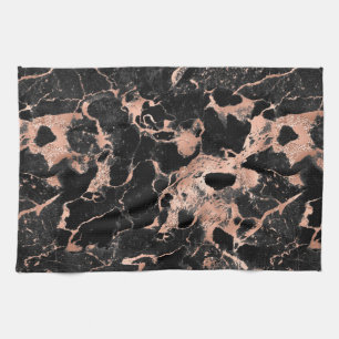Moderne zwarte en Roos Gold Marble Pattern Theedoek