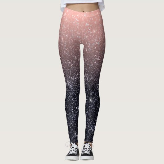 Moderne zwarte en roze glitter spaarpjes leggings (Voorkant)