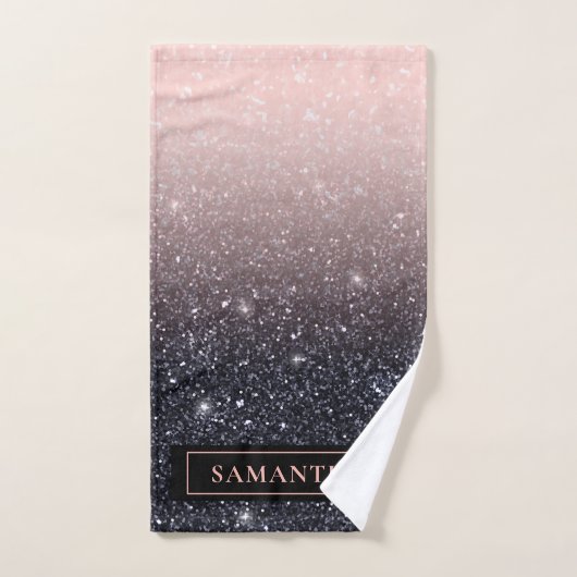 Moderne zwarte en roze glitter Sparkles Bad Handdoek (Handdoek)