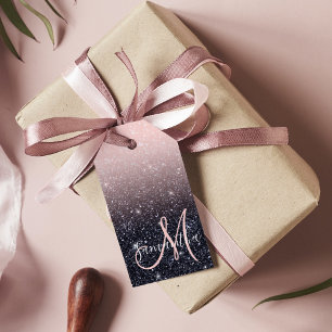 Moderne zwarte en roze glitter Sparkles Cadeaulabel