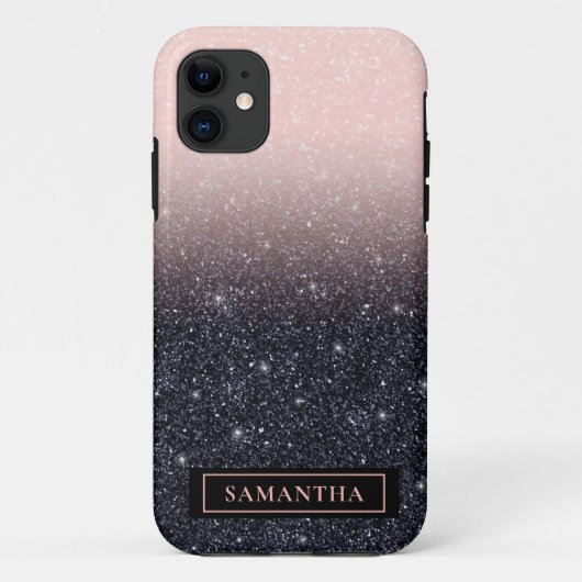 Moderne zwarte en roze glitter Sparkles Case-Mate iPhone Case (Achterkant)