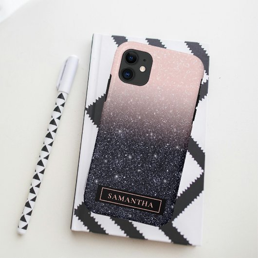 Moderne zwarte en roze glitter Sparkles Case-Mate iPhone Case