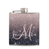 Moderne zwarte en roze glitter Sparkles Heupfles (Voorkant)