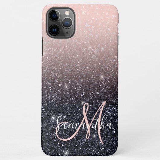 Moderne zwarte en roze glitter Sparkles iPhone Hoesje (Achterkant)