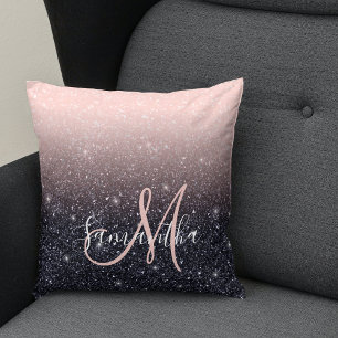Moderne zwarte en roze glitter Sparkles Kussen