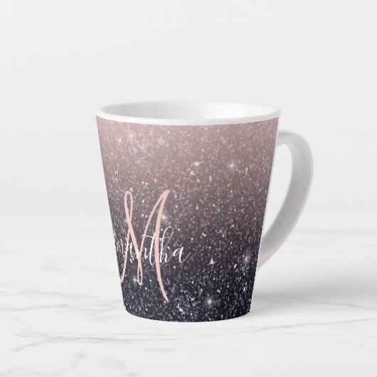 Moderne zwarte en roze glitter Sparkles Latte Mok (Rechterhoek)