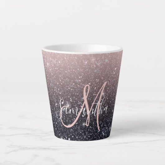 Moderne zwarte en roze glitter Sparkles Latte Mok (Voorkant)