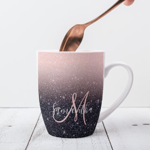 Moderne zwarte en roze glitter Sparkles Latte Mok