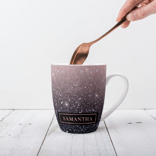 Moderne zwarte en roze glitter Sparkles Latte Mok