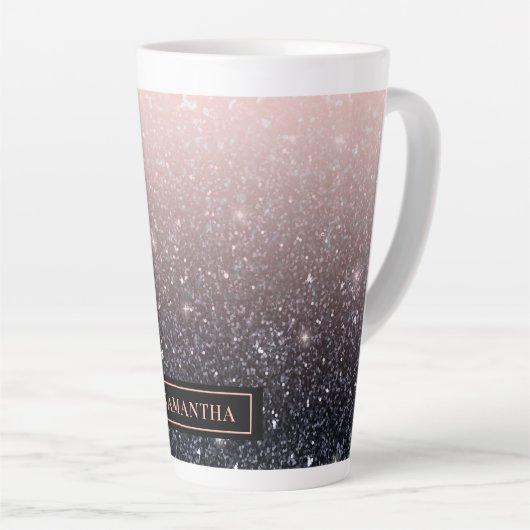 Moderne zwarte en roze glitter Sparkles Latte Mok (Rechterhoek)