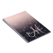 Moderne zwarte en roze glitter Sparkles Notitieboek (Rechterzijde)