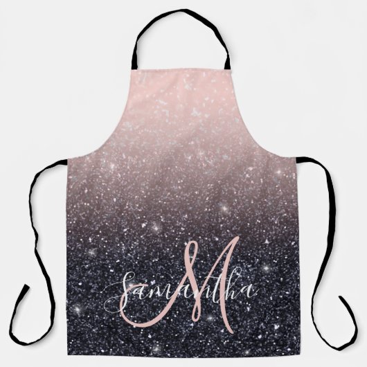 Moderne zwarte en roze glitter Sparkles Schort (Voorkant)