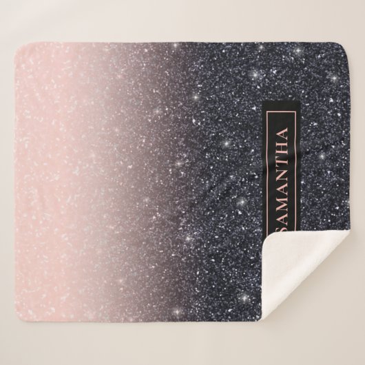 Moderne zwarte en roze glitter Sparkles Sherpa Deken (Voorkant (horizontaal))