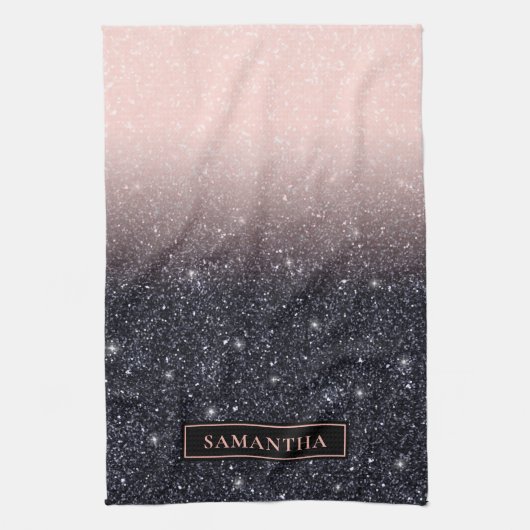 Moderne zwarte en roze glitter Sparkles Theedoek (Verticaal)