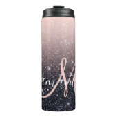 Moderne zwarte en roze glitter Sparkles Thermosbeker (Voorkant)