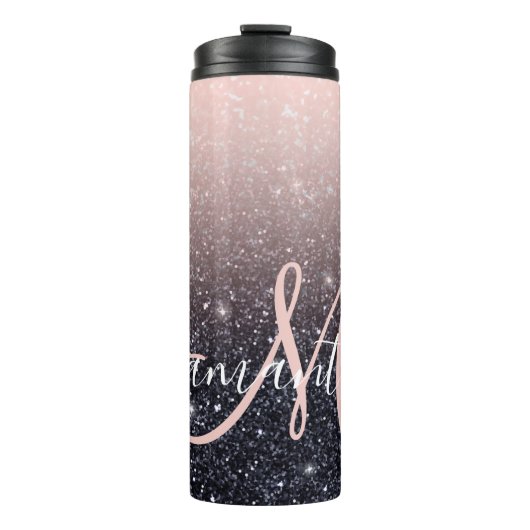 Moderne zwarte en roze glitter Sparkles Thermosbeker (Voorkant)