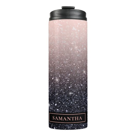 Moderne zwarte en roze glitter Sparkles Thermosbeker (Voorkant)