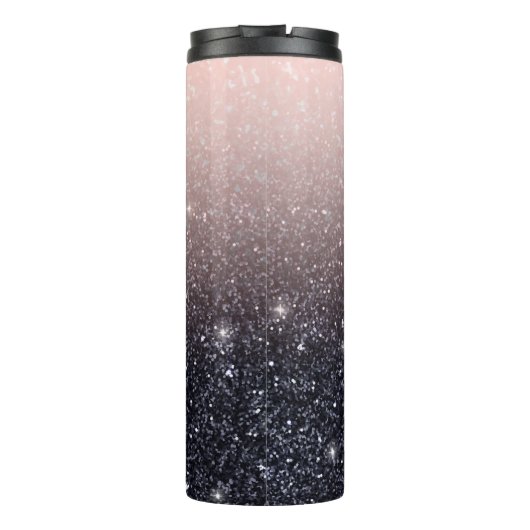 Moderne zwarte en roze glitter Sparkles Thermosbeker (Achterkant)