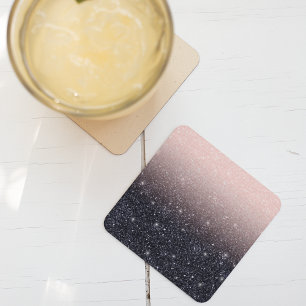 Moderne zwarte en roze glitter Sparkles Vierkante Kartonnen Onderzetter