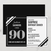 Moderne zwarte en witte 90e surrogaatdag kaart (Voorkant / Achterkant)