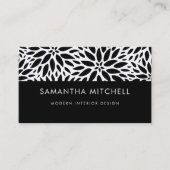 Moderne zwarte en witte Abstracte Floral QR-code Visitekaartje (Voorkant)