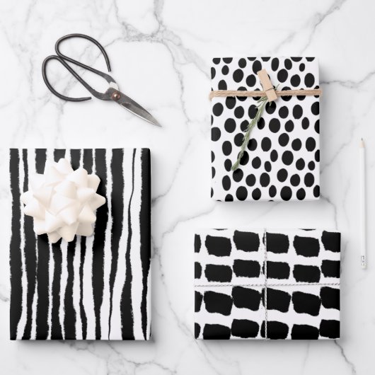 moderne zwarte en witte afdrukstijl inpakpapier vel (Voorkant)