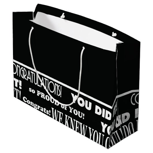 Moderne zwarte en witte Afstuderen grote cadeautas (Achterkant Gekanteld)