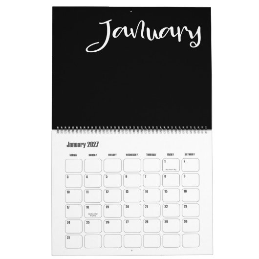 Moderne zwarte en witte agenda kalender (Jan 2027)