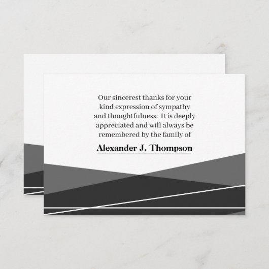 Moderne zwarte en witte begrafenis bedankkaart (Voorkant / Achterkant)