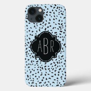 Moderne zwarte en witte Dalmatische Spots Monogram iPhone 13 Hoesje