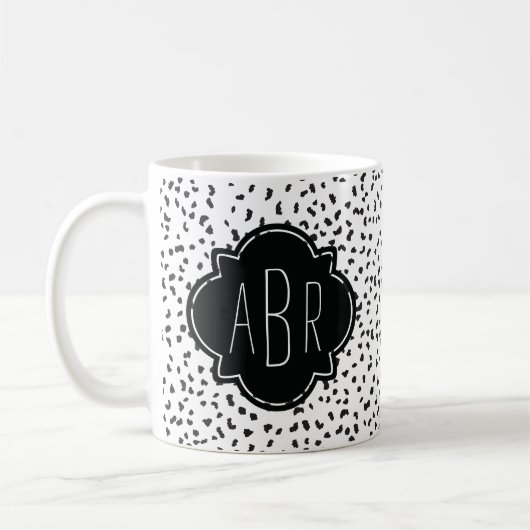 Moderne zwarte en witte Dalmatische Spots Monogram Koffiemok (Links)