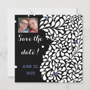 Moderne zwarte en witte florale bewaarder de datum save the date