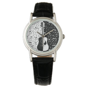 Moderne zwarte en witte gitaar Muzieknoten Dames Horloge