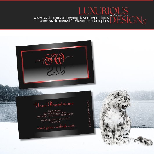 Moderne zwarte en witte gradiënt rode Lijsten Init Visitekaartje