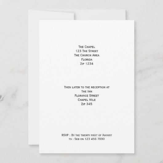 Moderne zwarte en witte handgeschreven bruiloft kaart (Achterkant)