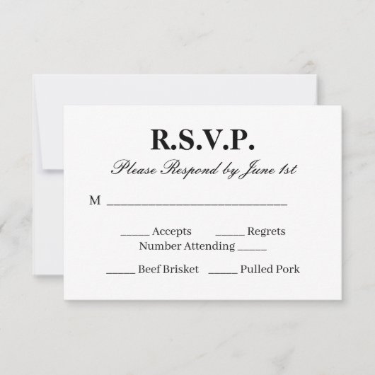 Moderne Zwarte en Witte Huwelijks-RSVP-Kaart RSVP Kaartje (Voorkant)