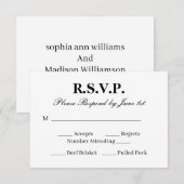 Moderne Zwarte en Witte Huwelijks-RSVP-Kaart RSVP Kaartje (Voorkant / Achterkant)