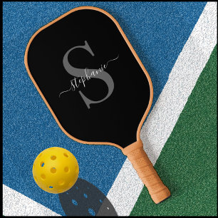 Moderne zwarte en witte Initiaal Voornaam Pickleball Paddle