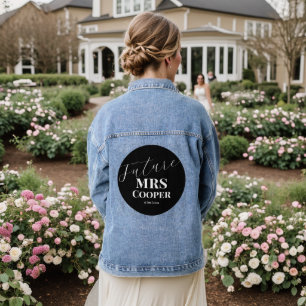 Moderne Zwarte en Witte Kalligrafie Bruid Denim Jacket