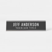 Moderne zwarte en witte Kantoor werknemer Bureau Naambordje (Voorkant)