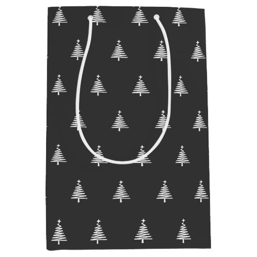 Moderne zwarte en witte kerst medium cadeauzakje (Voorkant)