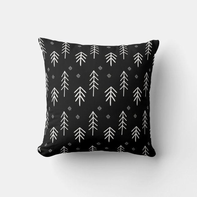 Moderne zwarte en witte kerstbomen Snowflakes Kussen (Voorkant)
