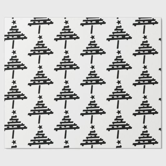 Moderne zwarte en witte kerstboomstructuur cadeaupapier (Vlak)