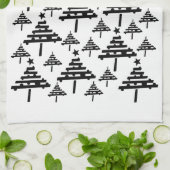 Moderne zwarte en witte kerstboomstructuur theedoek (Gevouwen)