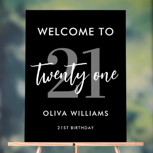 Moderne zwarte en witte legant 21e verjaardag acryl bord (Neutraal)