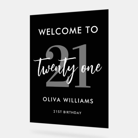 Moderne zwarte en witte legant 21e verjaardag acryl bord (Hoek)