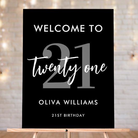 Moderne zwarte en witte legant 21e verjaardag acryl bord
