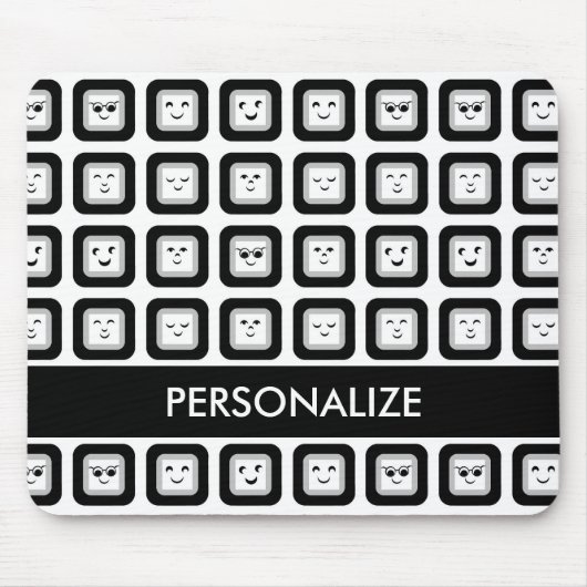 Moderne zwarte en witte moticon tegels met naam muismat (Voorkant)