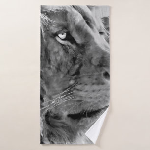 Moderne zwarte en witte olieverf van koning lion, badhanddoek