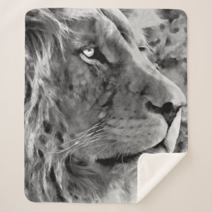 Moderne zwarte en witte olieverf van koning lion, sherpa deken
